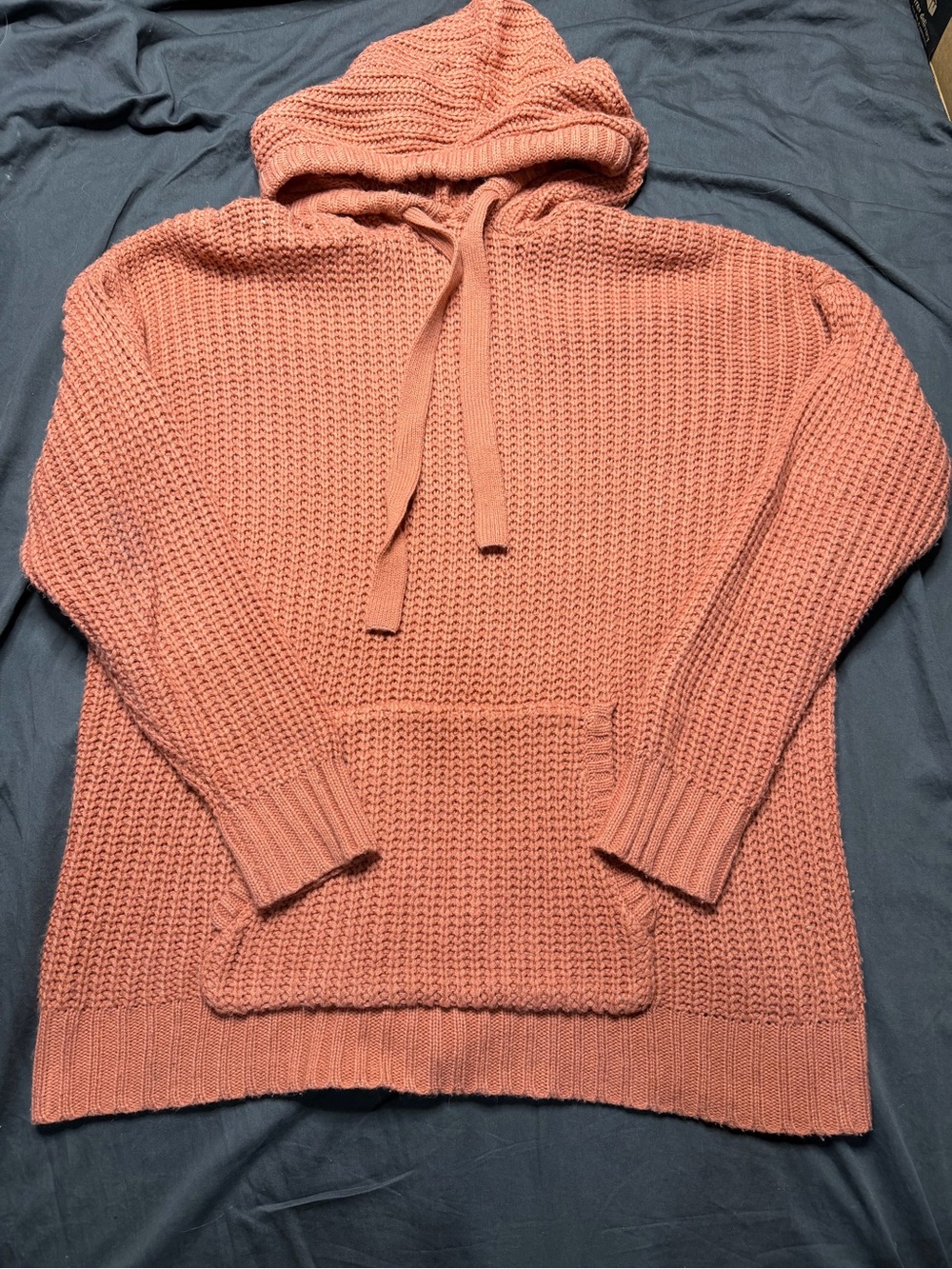 Zenana Outfitters Chunky Knit Hooded Sweater — Coral